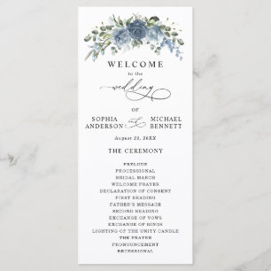 Elegant Dusty Blue Floral Wedding Program Programme