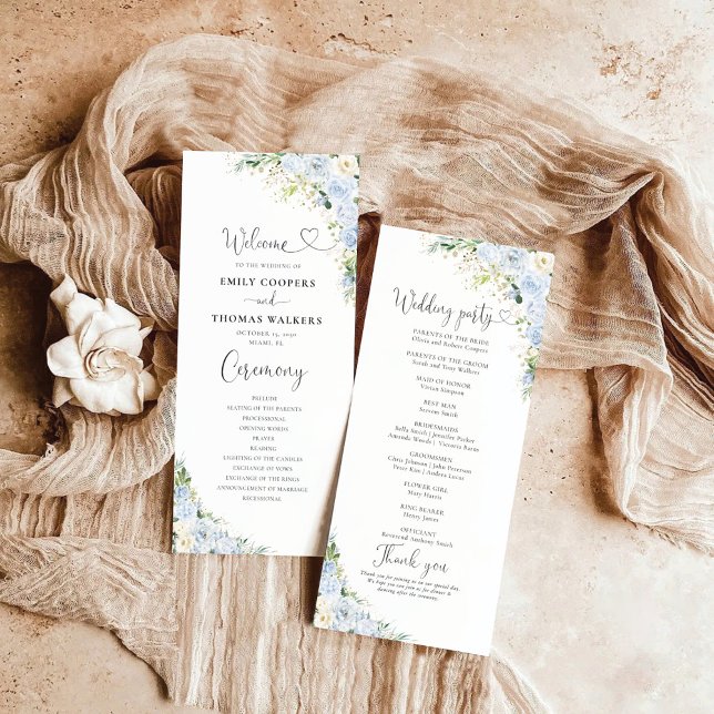Elegant Dusty Blue Floral Wedding Program Programme (Creator Uploaded)