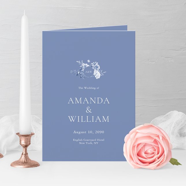Elegant Dusty Blue Floral Wedding Program Thank You Card (Creator Uploaded)