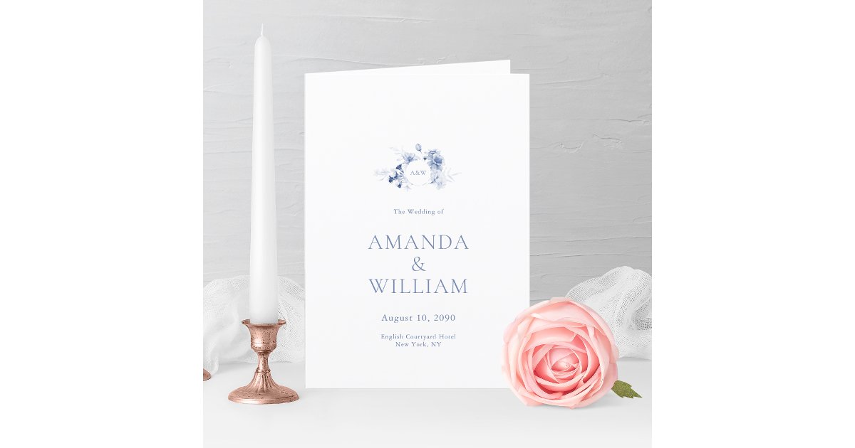 Elegant Dusty Blue Floral Wedding Program Thank You Card | Zazzle