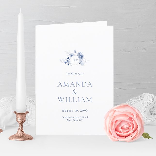 Elegant Dusty Blue Floral Wedding Program Thank You Card (Creator Uploaded)