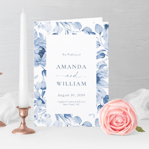 Elegant Dusty Blue Floral Wedding Program Thank You Card