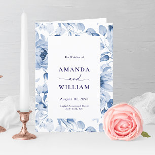 Elegant Dusty Blue Floral Wedding Program Thank You Card