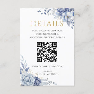 Elegant Dusty Blue Floral wedding QR code Details Enclosure Card
