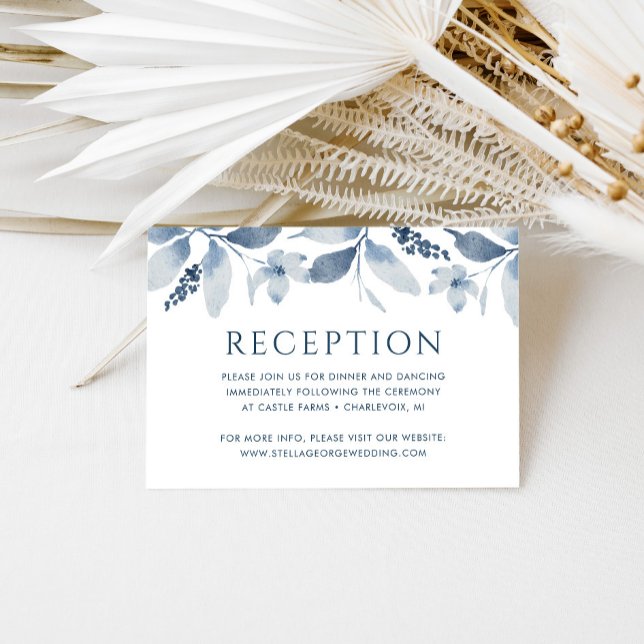 Elegant Dusty Blue Floral Wedding Reception Card (Creator Uploaded)
