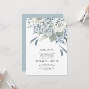 Elegant Dusty Blue Floral Wedding Rehearsal Invitation