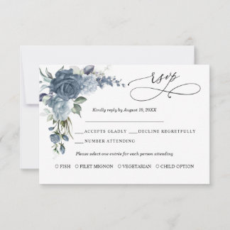 Elegant Dusty Blue Floral Wedding Response Card