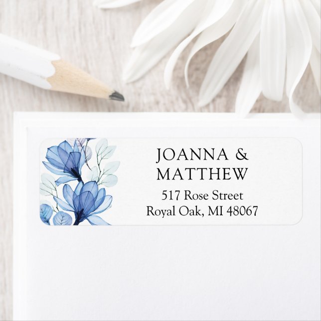 Elegant Dusty Blue Floral Wedding Return Address (Insitu)