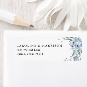 Elegant Dusty Blue Floral Wedding Return Address