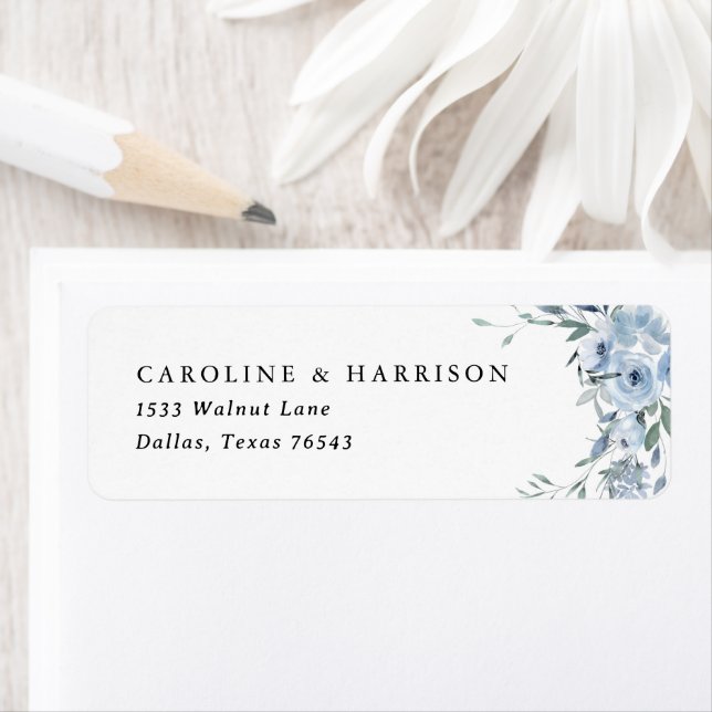 Elegant Dusty Blue Floral Wedding Return Address (Insitu)