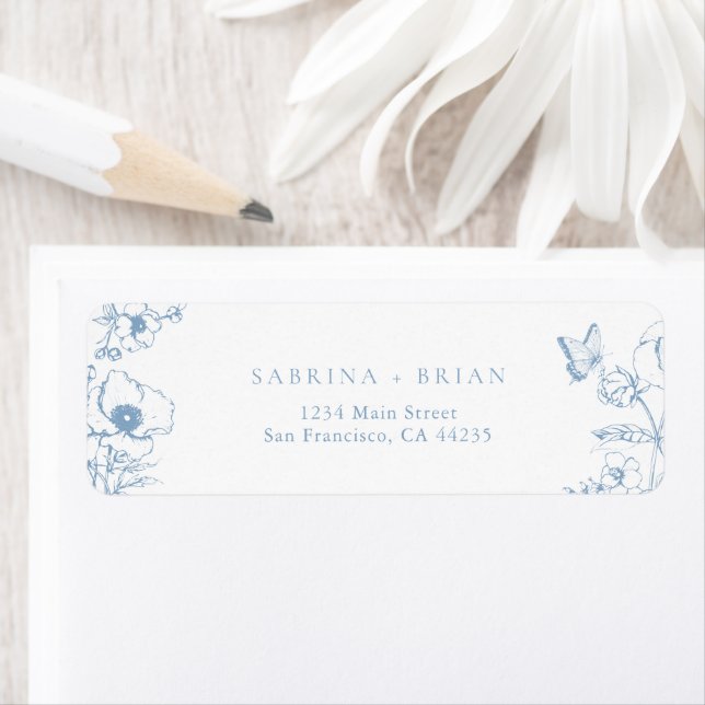 Elegant Dusty Blue Floral Wedding Return Address (Insitu)