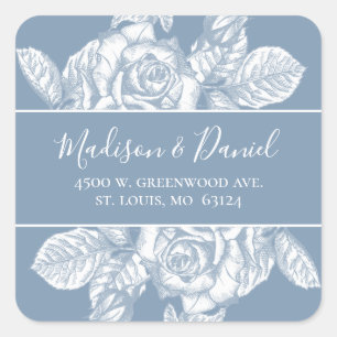 Elegant Dusty Blue Floral Wedding Return Address Square Sticker