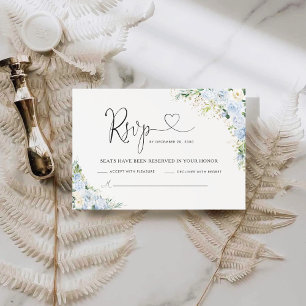 Elegant Dusty Blue Floral Wedding RSVP Card