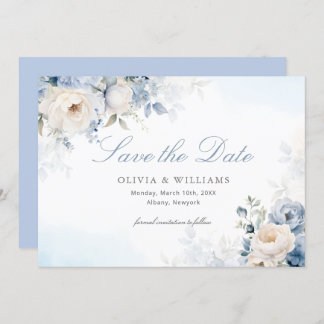 Elegant Dusty Blue Floral Wedding Save The Date
