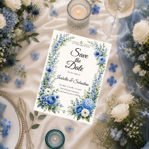 Elegant Dusty Blue Floral Wedding Save The Date