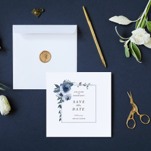 Elegant Dusty Blue Floral Wedding Save The Date Invitation