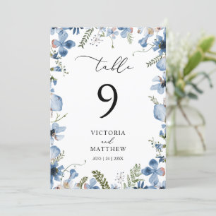 Elegant Dusty Blue Floral Wedding Table Number