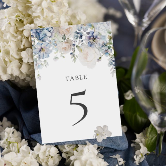 Elegant Dusty Blue Floral Wedding Table Number (Creator Uploaded)