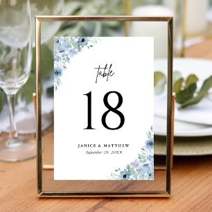Elegant Dusty Blue Floral Wedding Table Number