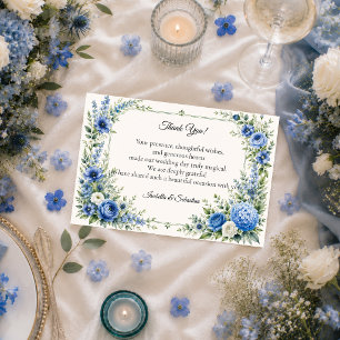 Elegant Dusty Blue Floral Wedding Thank You Card