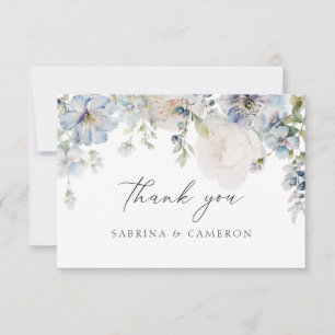 Elegant Dusty Blue Floral Wedding Thank You Card