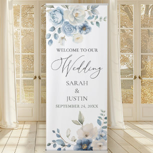 Elegant Dusty Blue Floral Wedding Welcome Sign