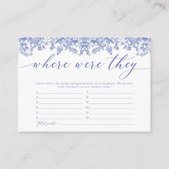 Elegant Dusty Blue Floral Where Were They Game Enclosure Card (Front)