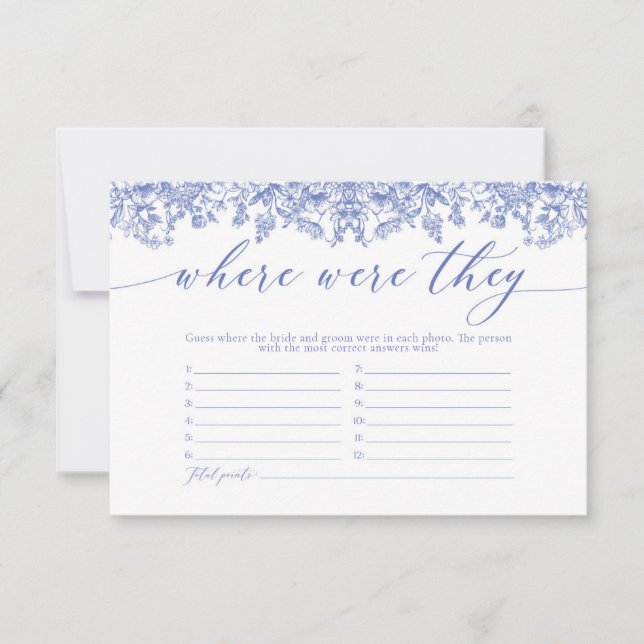 Elegant Dusty Blue Floral Where Were They Game Invitation (Front)