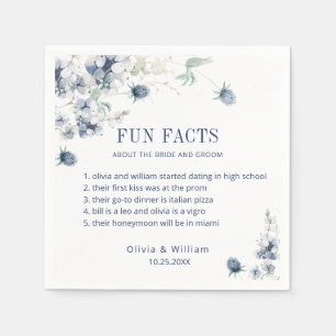 Elegant Dusty Blue Floral Winter Wedding FUN FACTS Napkin