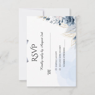 Elegant Dusty Blue Floral with Bow RSVP Card