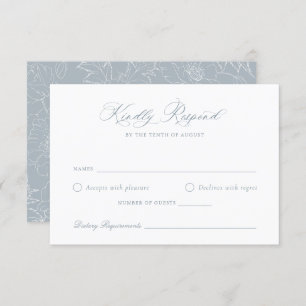 Elegant Dusty Blue Floral Wreath Wedding RSVP Card