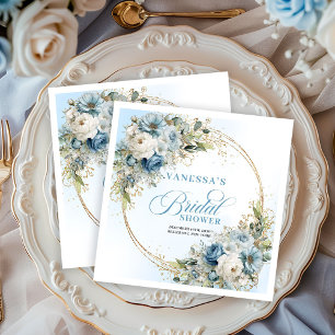 Elegant dusty blue florals eucalyptus gold party  napkin