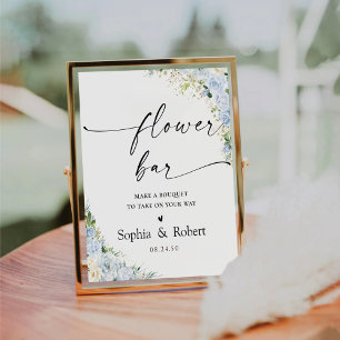 Elegant Dusty Blue Flower Bar Sign