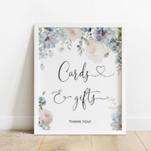 Elegant Dusty Blue Flowers Cards and Gifts Poster