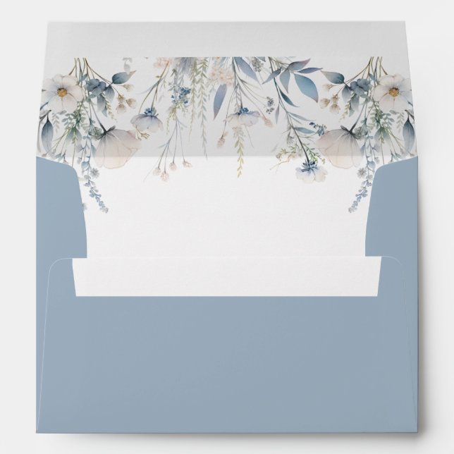 Elegant Dusty Blue Flowers Floral Wedding Envelope (Back (Bottom))