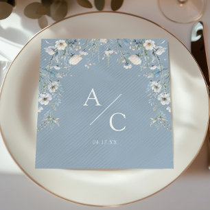 Elegant Dusty Blue Flowers Floral Wedding Napkin