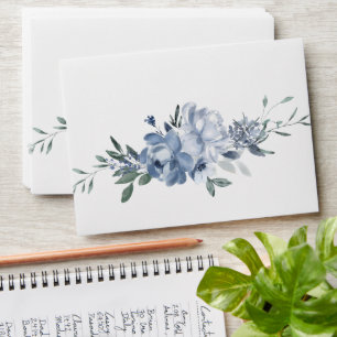 Elegant Dusty Blue Flowers Wedding Envelope