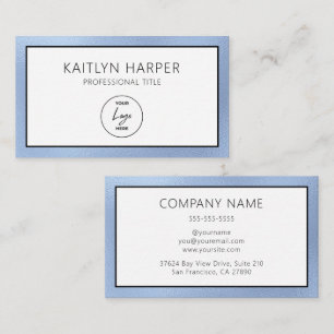 Elegant Dusty Blue Foil Edged Logo Business Card