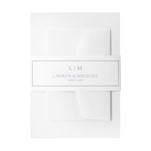 Elegant Dusty Blue Formal Monogram Wedding Invitation Belly Band