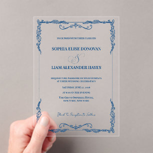 Elegant Dusty Blue Formal Wedding Black Tie Acrylic Invitations