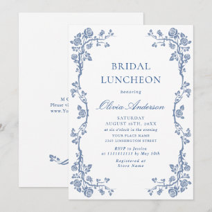 Elegant Dusty Blue French Garden BRIDAL LUNCHEON Invitation