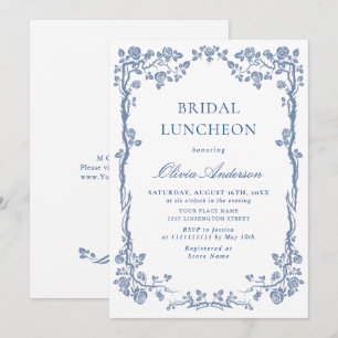 Elegant Dusty Blue French Garden BRIDAL LUNCHEON Invitation