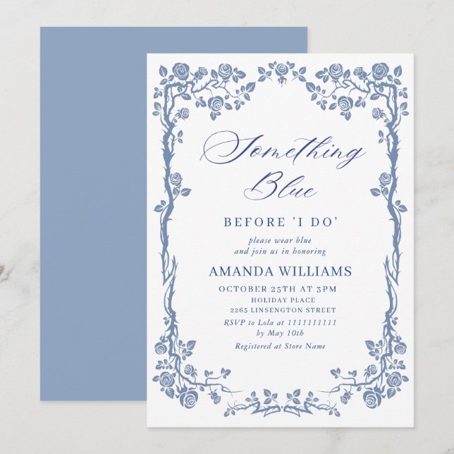 Elegant Dusty Blue French Garden BRIDAL SHOWER Invitation (Front/Back)