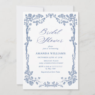 Elegant Dusty Blue French Garden BRIDAL SHOWER Invitation