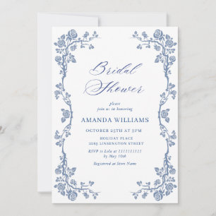 Elegant Dusty Blue French Garden BRIDAL SHOWER Invitation