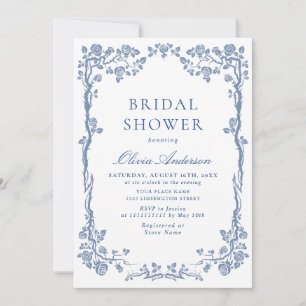 Elegant Dusty Blue French Garden BRIDAL SHOWER Invitation