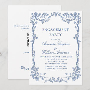 Elegant Dusty Blue French Garden ENGAGEMENT PARTY Invitation