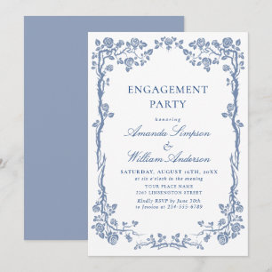 Elegant Dusty Blue French Garden ENGAGEMENT PARTY Invitation