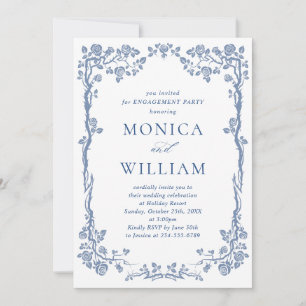 Elegant Dusty Blue French Garden ENGAGEMENT PARTY Invitation
