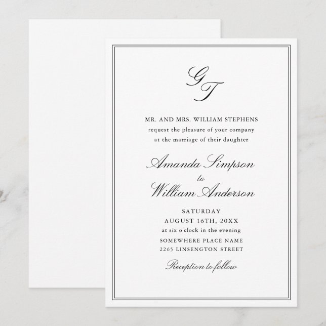Elegant Dusty Blue French Garden Floral Wedding Invitation (Front/Back)